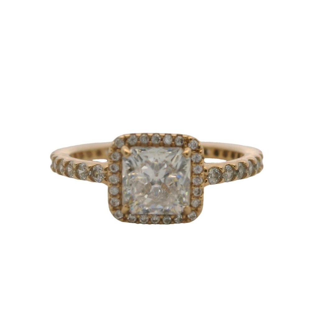 Pandora Square Sparkle Halo Ring 14kt Yellow Gold CZ Cubic Zirconia Size 6 52